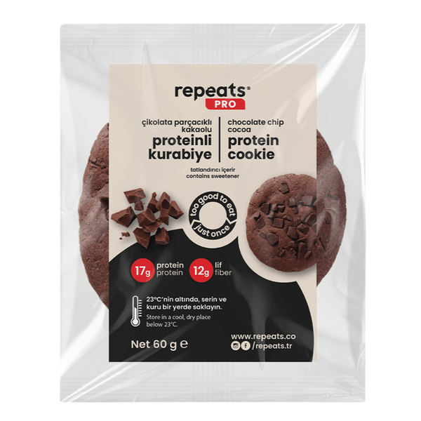 REPEATS Yüksek Proteinli Çikolata Parçacıklı Kakaolu Kurabiye 60g