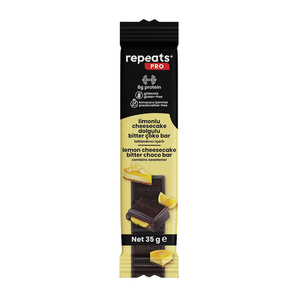 REPEATS Yüksek Proteinli Limonlu Cheesecake Dolgulu Bitter Çoko Bar 35g