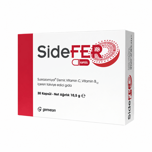 SİDEFER Sukrozomiyal Demir, Vitamin C ve Vitamin B12 30 Kapsül