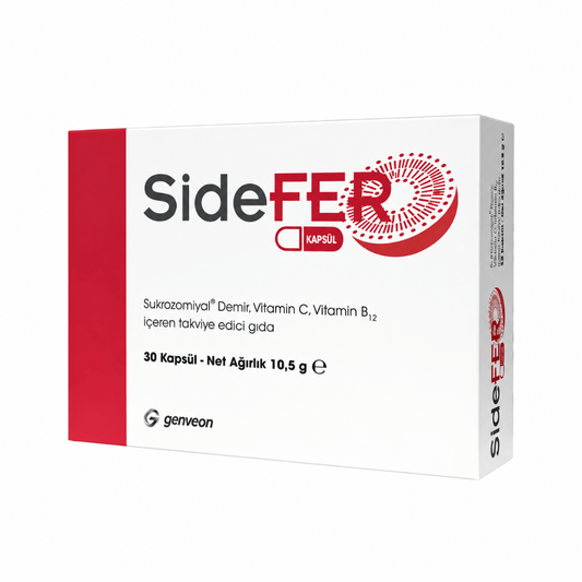 SİDEFER Sukrozomiyal Demir, Vitamin C ve Vitamin B12 30 Kapsül