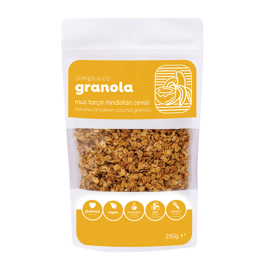 SLİMPLUS Muz Tarçın Hindistan Cevizi Glutensiz İlave Şekersiz Vegan Granola 250g