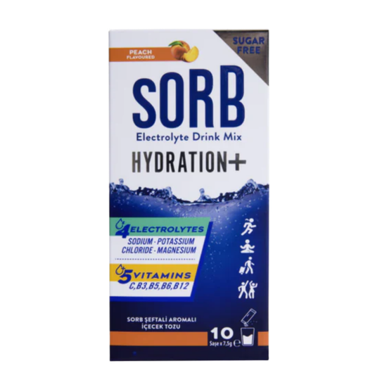 SORB - Electrolyte Drink Mix - Elektrolit, Vitamin ve Mineral Peach Sugar Free 10 Saşe