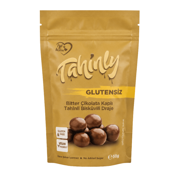 TAHİNLY Bitter Çikolata Kaplı Tahinli Bisküvili Draje 50g