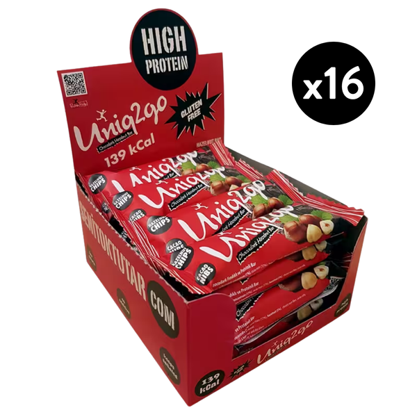 UNİQ2GO Chocodark Fındıklı Proteinli Bar 38g X16