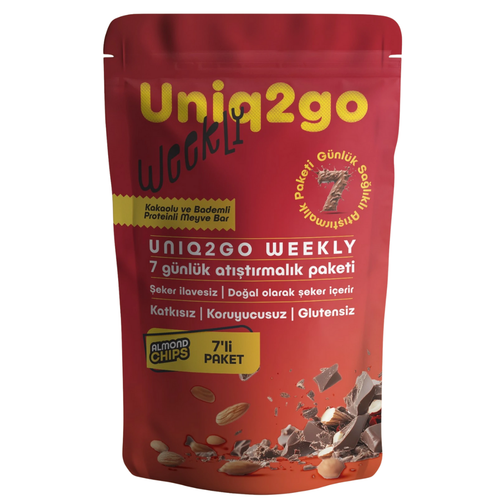 UNİQ2GO WEEKLY Kakaolu & Bademli Proteinli Meyve Bar - 7 Adet 50g.bar 7 x 50g= 350g
