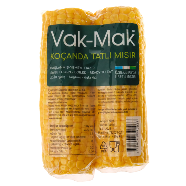 VAK-MAK Koçanda Tatlı Mısır Haşlanmış Yemeye Hazır 450g