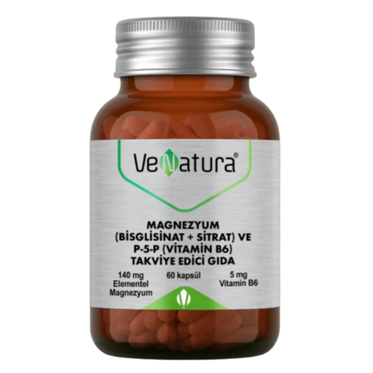 VENATURA Magnezyum (Bisglisinat+Sitrat) ve P5P (Vitamin B6) 60 Kapsül