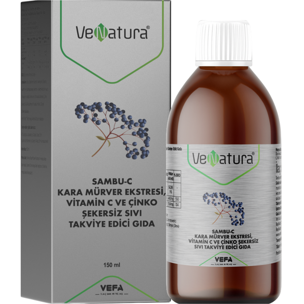 VENATURA Sambu-C Kara Mürver Ekstresi, Vitamin C ve Çinko Şekersiz Sıvı Takviye Edici Gıda 150 ML