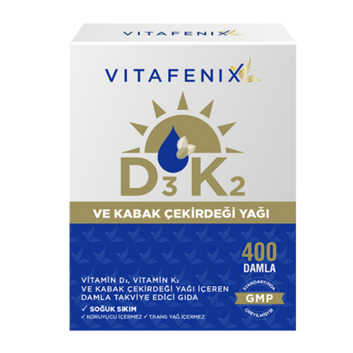VİTAFENİX D3K2 ve Kabak Çekirdeği Yağı İçeren Takviye Edici Gıda 400 Damla 20 ml