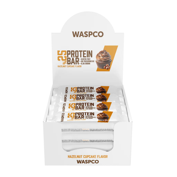 WASPCO Bitter Çikolata Kaplı Fındıklı Cupcake Aromalı Protein Bar 36g x 12 Adet