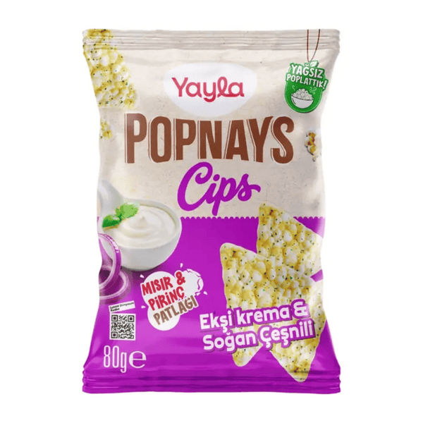 YAYLA Popnays Cips Ekşi Krema Ve Soğan Çeşnili Mısır Ve Pirinç Patlağı 80g