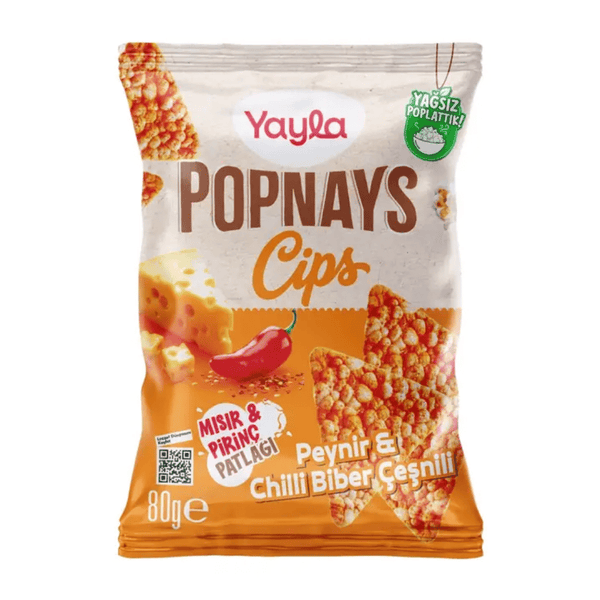 YAYLA Popnays Cips Peynir ve Chilli Biber Çeşnili Mısır ve Pirinç Patlağı 80g