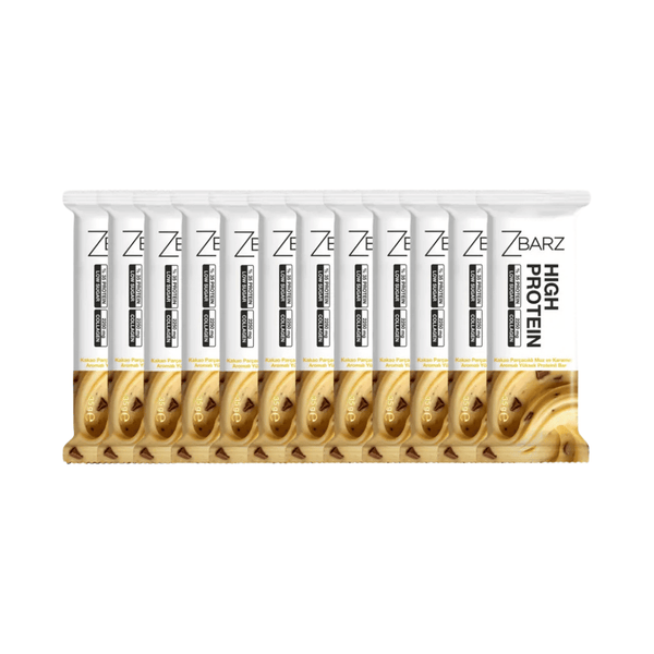 ZBARZ Kakao Parçacıklı Muz ve Karamel Aromalı Yüksek Proteinli Bar 35g x 12 Adet