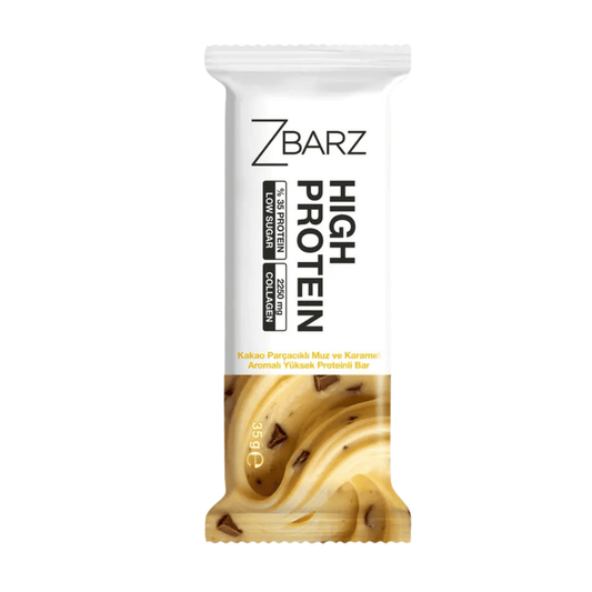 ZBARZ Kakao Parçacıklı Muz ve Karamel Aromalı Yüksek Proteinli Bar 35g