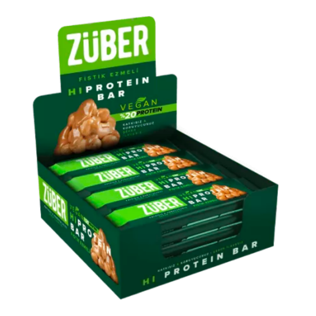 ZÜBER Fıstık Ezmeli Vegan Yüksek Proteinli Bar 45g X 12 – Özel Beslenme
