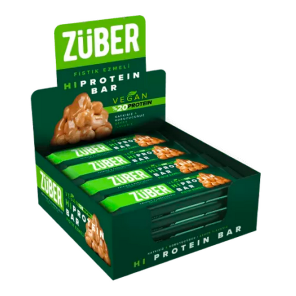 ZÜBER Fıstık Ezmeli Vegan Yüksek Proteinli Bar 45g X 12