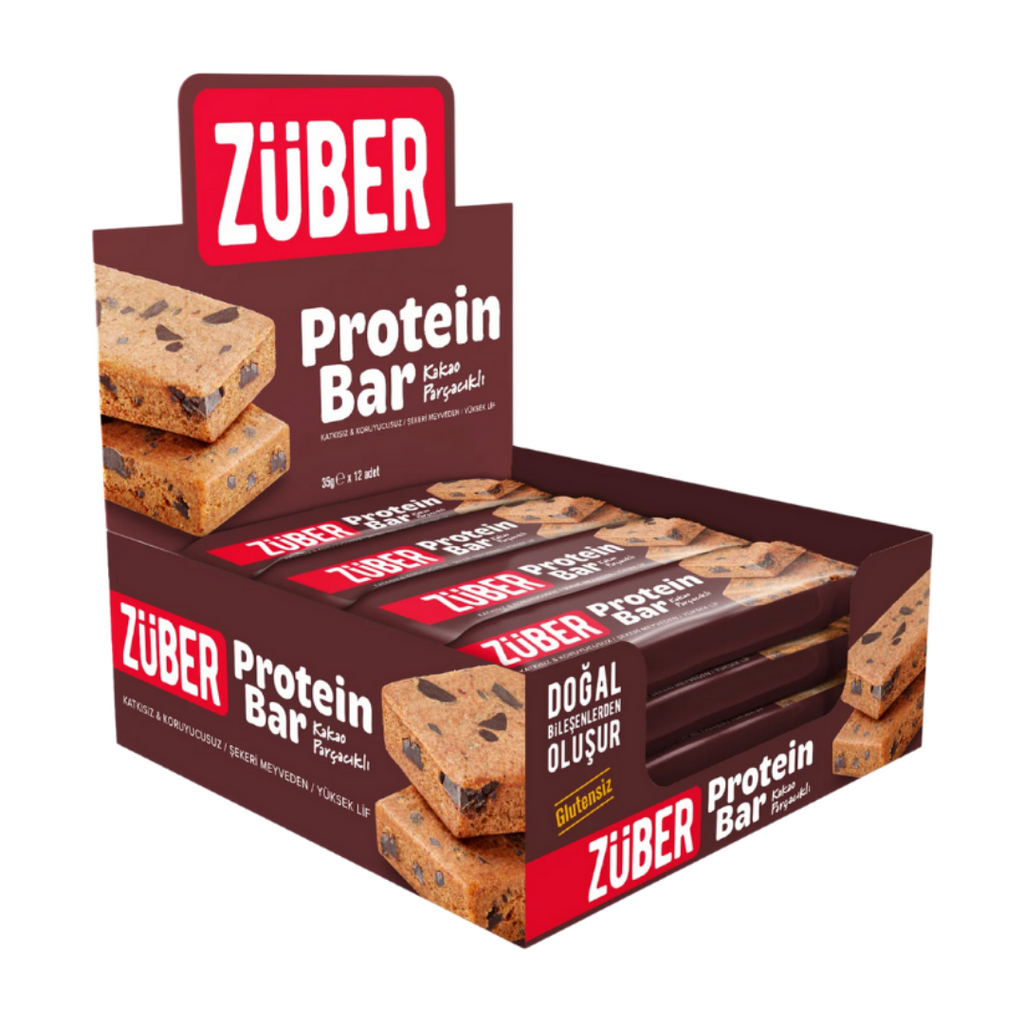 ZÜBER Kakao Parçacıklı Protein Bar 35g x 12 Adet – Özel Beslenme