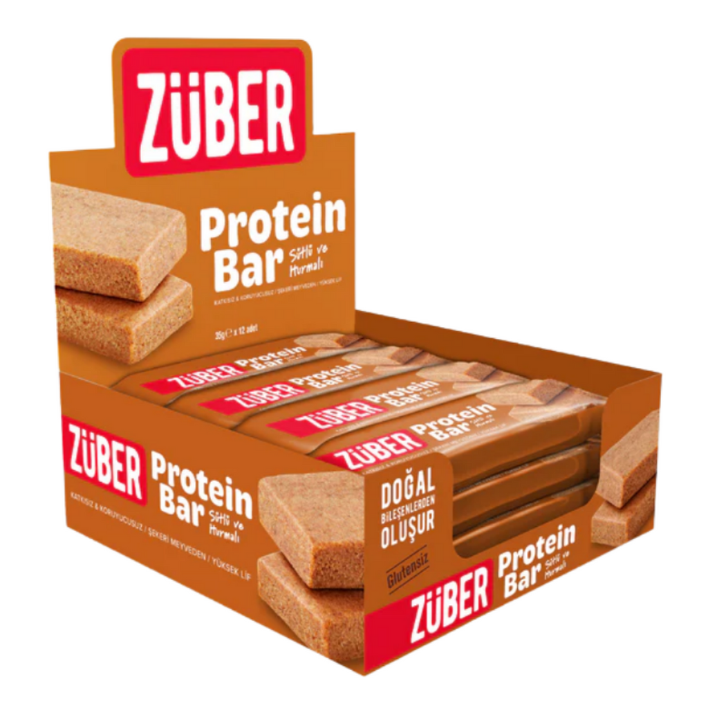 ZÜBER Sütlü ve Hurmalı Protein Bar 35g x 12 Adet – Özel Beslenme