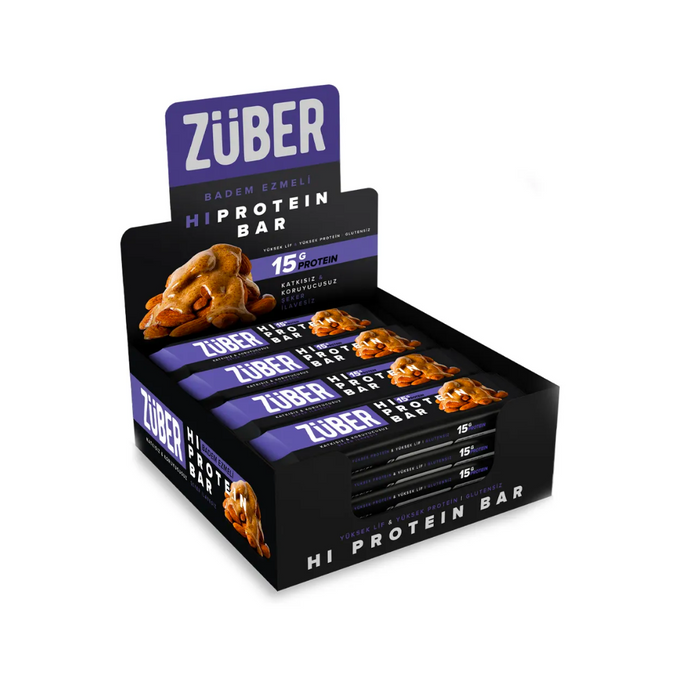 ZÜBER Badem Ezmeli Yüksek Protein Bar 45g X 12