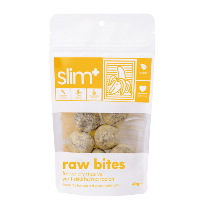 SLİMPLUS Freeze Dry Muz Kaplı Glutensiz Raw Bites Hurma Topları 60gr