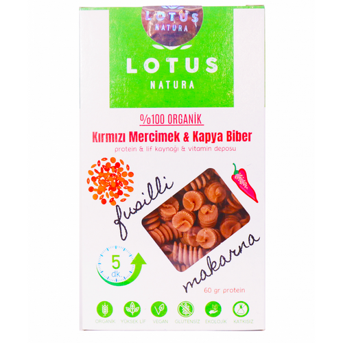 LOTUS NATURA Kırmızı Mercimek & Kapya Biberi Makarna (Fusilli)