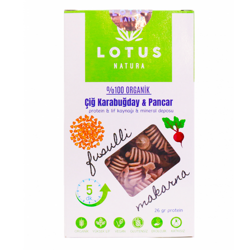 LOTUS NATURA Organik Çiğ Karabuğday Pancar Makarna (Fusilli)