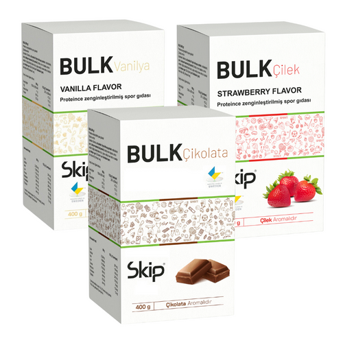 SKIP BULK 3'lü paket (Vanilya + Çikolata + Çilek aromalı) 1.2 kg