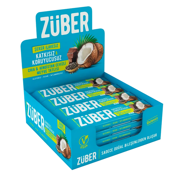 ZÜBER Chia, Hindistan Cevizi Meyveli Bar, 40g (12 Adet)