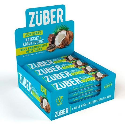 ZÜBER Chia, Hindistan Cevizi Meyveli Bar, 40g (12 Adet)
