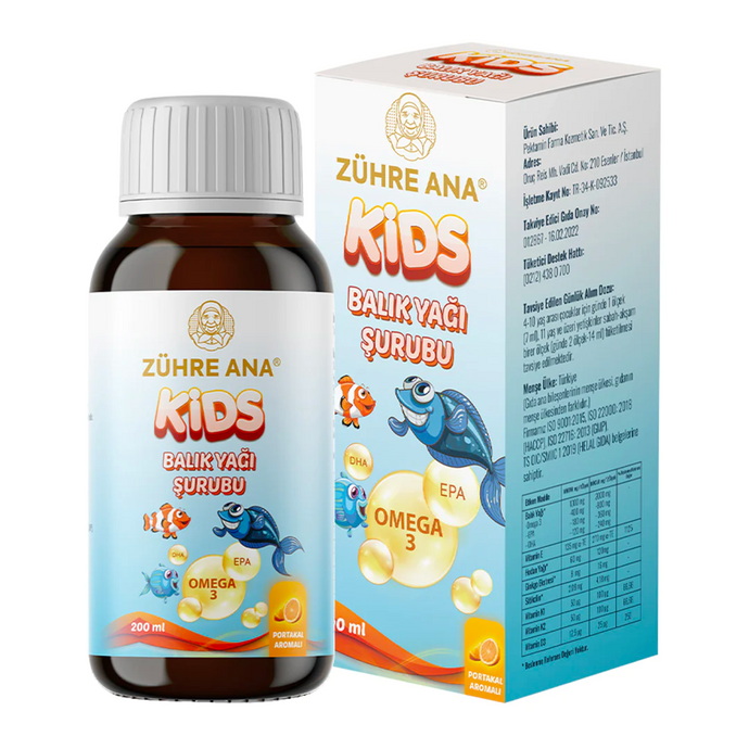 ZÜHRE ANA Kids Omega 3 Portakallı Balık Yağı Şurubu 200ml