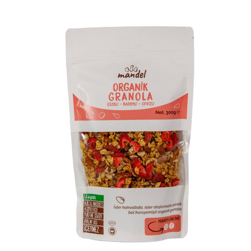 MANDEL Organik Çilekli Bademli Cevizli Granola 300 gr