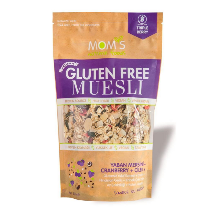 MOM'S NATUREL FOODS Glutensiz Muesli Çilek Blueberry Cranberry 300g