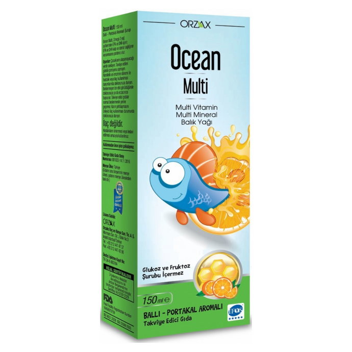 OCEAN Multi Balık Yağı Ballı Portakal Aromalı Şurup 150 ML