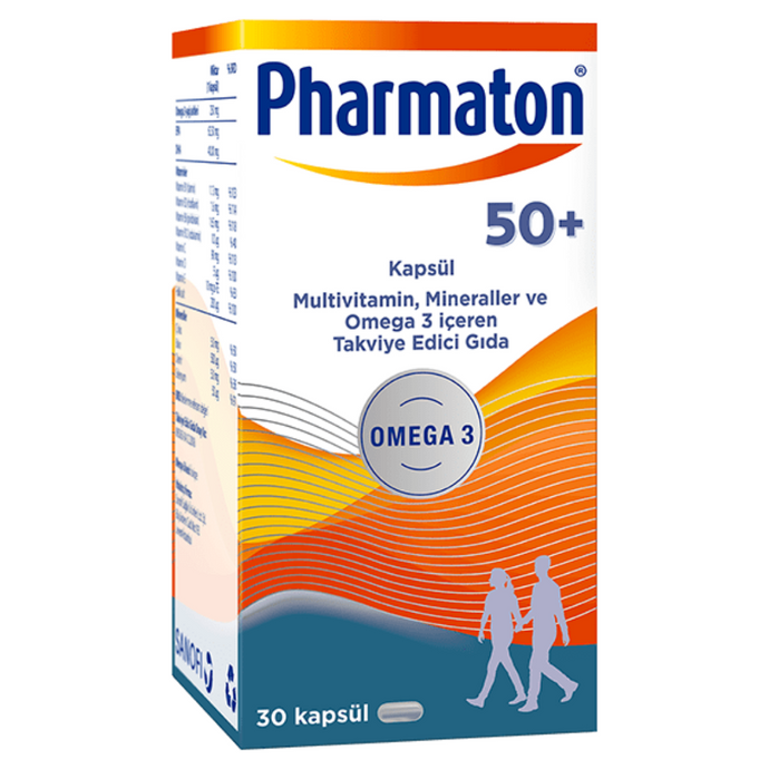 PHARMATON 50+ Plus Omega-3, 8 Vitamin ve 4 mineral içeren Takviye Edici Gıda 30 Kapsül