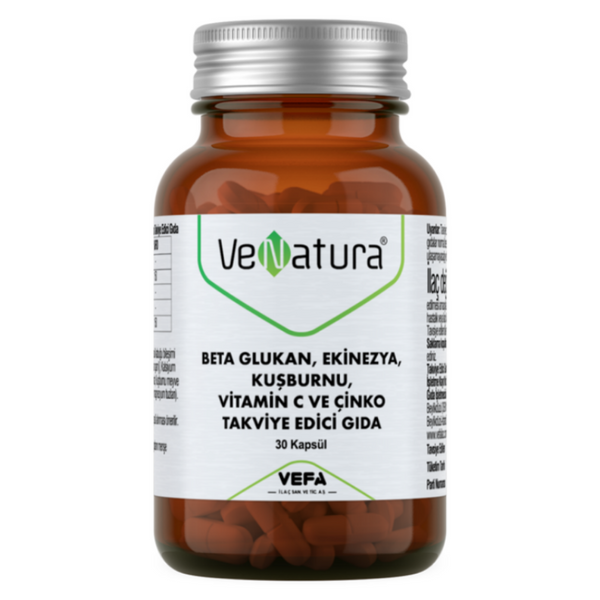 VENATURA Beta Glukan, Ekinezya, Kuşburnu, Vitamin C ve Çinko Takviye Edici Gıda 30 Kapsül