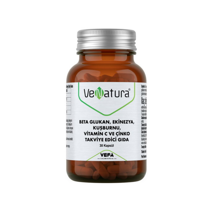 VENATURA Beta Glukan, Ekinezya, Kuşburnu, Vitamin C ve Çinko Takviye Edici Gıda 30 Kapsül
