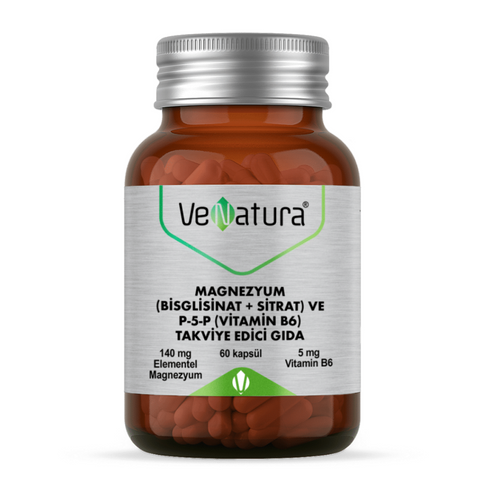VENATURA Magnezyum (Bisglisinat+Sitrat) ve P5P (Vitamin B6) 60 Kapsül