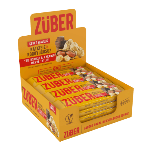 ZÜBER Yer Fıstıklı Kakaolu Meyve Bar (12 Adet) 12x40g