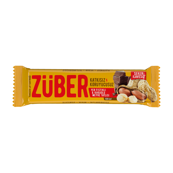 ZÜBER Yer Fıstıklı Kakaolu Meyve Bar  40g